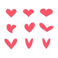 Set of hand drawn hearts fill pink color.