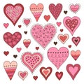Set of drawn hearts - symbols of love, design elements for Valentine`s day.