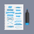 Set of hand drawn highlighter design elements, marks, stripes and strokes. Can be used for text highlighting, marking or Royalty Free Stock Photo