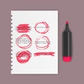 Set of hand drawn highlighter design elements, marks, stripes and strokes. Can be used for text highlighting, marking or Royalty Free Stock Photo