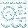 Set of hand drawn houses.Different building brushes collection, vector Royalty Free Stock Photo