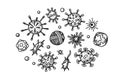 Set of hand drawn human viruses. Vector illustration in sketch style. Realistic microbiology scientific design