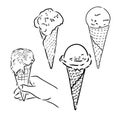 Set of hand drawn ice cream cones and bars Royalty Free Stock Photo