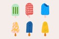 Set of hand drawn ice cream cones on a stick flat design Royalty Free Stock Photo