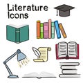 Set of hand-drawn icons on the theme of Literature Royalty Free Stock Photo