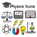 Set of hand-drawn icons on the theme of Physics