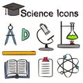 Set of hand-drawn icons on the theme of Science Royalty Free Stock Photo