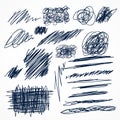 set of hand drawn ink pen scribbles Royalty Free Stock Photo