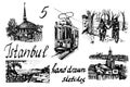 Set of 5 hand-drawn ink sketch illustrations Istanbul