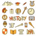 Set of hand drawn isolated History icons Royalty Free Stock Photo