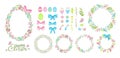 Set of hand drawn isolated vector elements in positive spring colors. Clip art for Easter design. Flowers, leaves Royalty Free Stock Photo