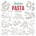 Set of hand drawn Italian pasta. Tubular shapes. Hand drawn vector illustration.