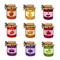 The set of hand-drawn jars with jam.