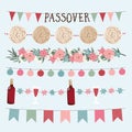 Set of hand drawn Jewish holiday Pesach, Passover garlands with lights, party bunting flags. Hand drawn web banners