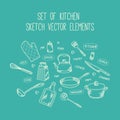 Set of hand drawn kitchenware accessories in doodle style Royalty Free Stock Photo