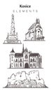 Set of hand-drawn Kosice buildings elements sketch vector illustration