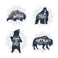 Set of hand drawn labels with animals vector illustrations and l Royalty Free Stock Photo