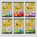 Set of hand drawn labels food, spices. Royalty Free Stock Photo