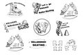 Set hand drawn labels, logos for Roller Skates sports. Drawing d