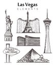 Set of hand-drawn Las Vegas buildings elements sketch vector illustration