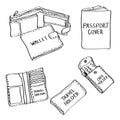 Set of hand drawn leather accessories doodles isolated on a white background. Royalty Free Stock Photo