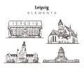 Set of hand-drawn Leipzig buildings elements sketch vector illustration