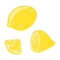 Set of hand drawn lemons. Vector illustration of whole, half, sliced tasty citrus, healthy food, summer fresh fruit