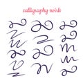 Set of hand drawn lettering and calligraphy swirls, squiggles. Vector ink decorations for composition Royalty Free Stock Photo