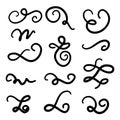 Set of hand drawn lettering and calligraphy swirls, squiggles. Vector ink decorations for composition Royalty Free Stock Photo