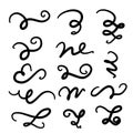 Set of hand drawn lettering and calligraphy swirls, squiggles. Vector ink decorations for composition Royalty Free Stock Photo