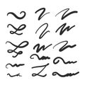 Set of hand drawn lettering and calligraphy swirls, squiggles. Vector ink decorations for composition - Vector Royalty Free Stock Photo