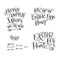 Set of hand drawn lettering phrase Easter Egg Hunt, Easters on Its Way, Lets go on Easter Eggs Hunt, Start Royalty Free Stock Photo