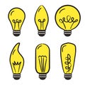 Set of hand-drawn light bulb icons isolated