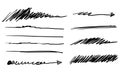 Set of hand drawn lines. Doodle design element with underline, scribble, swashes, swoops. swirl