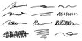 Set of hand drawn lines. Doodle design element with underline, scribble, swashes, swoops. swirl