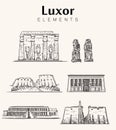 Set of hand-drawn Luxor buildings.Luxor sketch illustration.