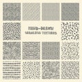 Set of hand drawn marker and ink seamless patterns. Royalty Free Stock Photo