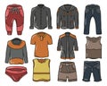 Set of hand drawn men clothes and pants cartoon doodle design Royalty Free Stock Photo