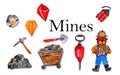 a set of hand drawn mines miners gold mining