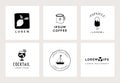 Set of hand drawn minimal logo templates. Food, drink and travel concept. Business branding identity. Isolated symbols Royalty Free Stock Photo