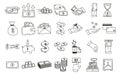 Set of hand drawn money related icons. Vector doodle illustrations with money, finance and commerce related subjects Royalty Free Stock Photo