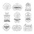 Set Of Hand Drawn Monochrome Mardi Gras Event Promotion Signs In Pencil Sketch Style With Calligraphic Text And Detailed Royalty Free Stock Photo