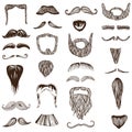 Set of hand drawn Moustache / Mustache Royalty Free Stock Photo