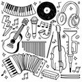 Set of hand drawn music theme isolated on white background, doodle set of Musical Instruments theme. Vector illustration Royalty Free Stock Photo