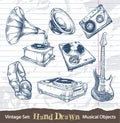 Set of hand drawn musical objects Royalty Free Stock Photo