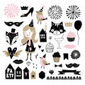 Set of hand drawn New Year or birthday party graphic elements.