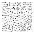 Set of hand drawn object for design use. Black doodle arrows on white background. Abstract pen drawing. Vector art illustration Royalty Free Stock Photo