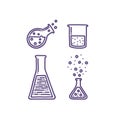 Set of hand drawn objects associated with chemistry and experiments. Test tubes with chemical agents. Vector Royalty Free Stock Photo