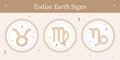 Vector set of ornate zodiac earth signs