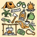 Set of hand drawn outdoor camping elements Royalty Free Stock Photo